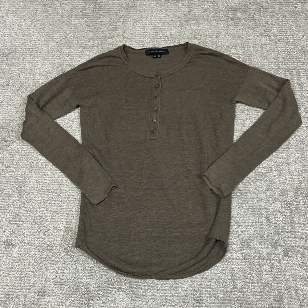 Skull Cashmere Sweater Womens XS Brown Long Sleeve 100% Linen Lightweight Henley